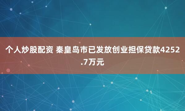 个人炒股配资 秦皇岛市已发放创业担保贷款4252.7万元